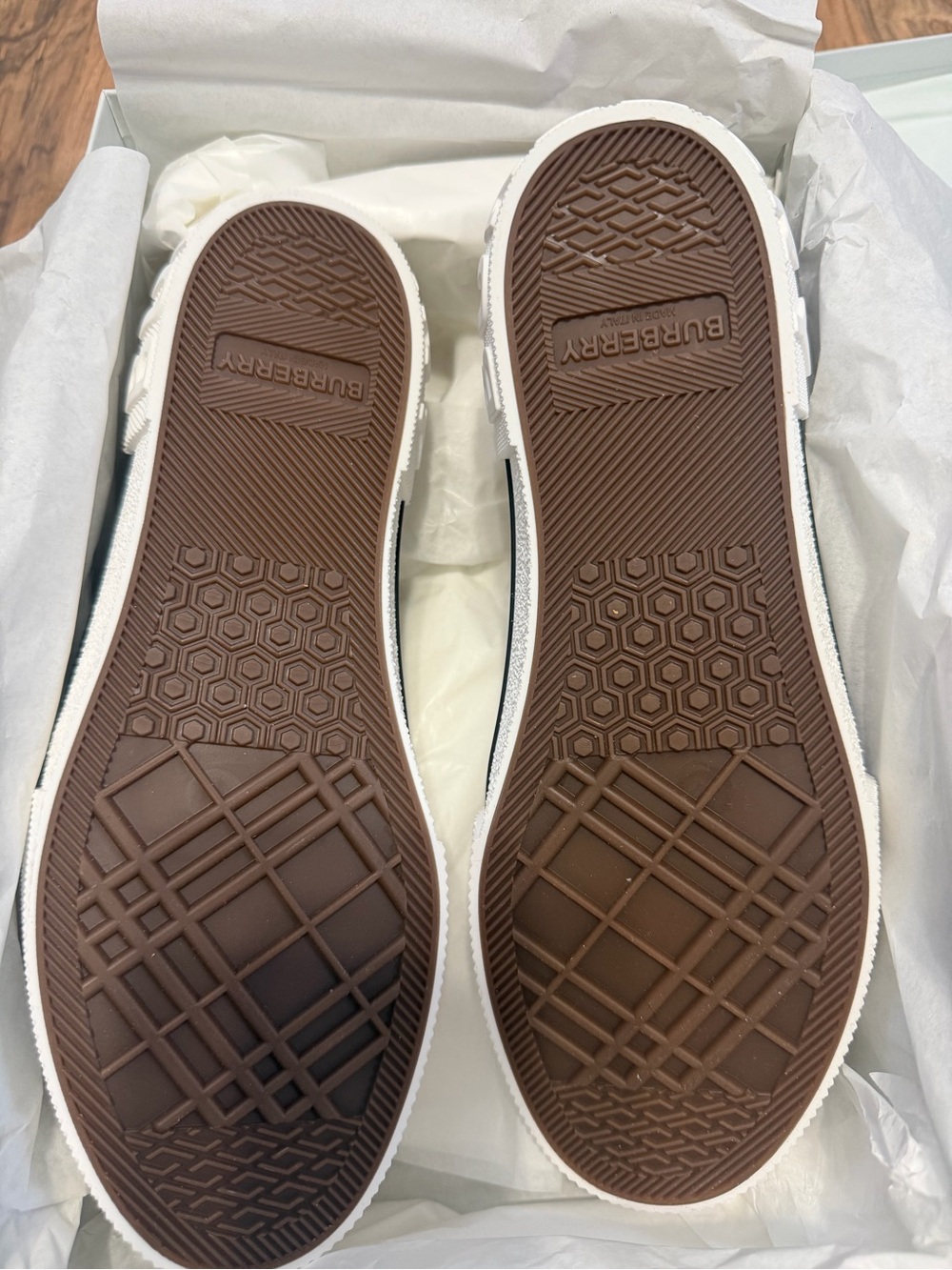 Burberry Plaid Low-Top Sneakers in Beige, Black & Red - Picture 6 of 7